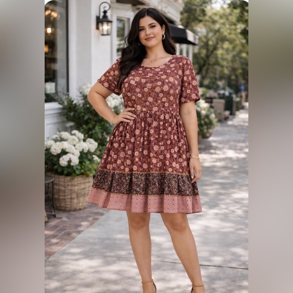 Knox Rose Floral Mini Dress in Rose and Chocolate